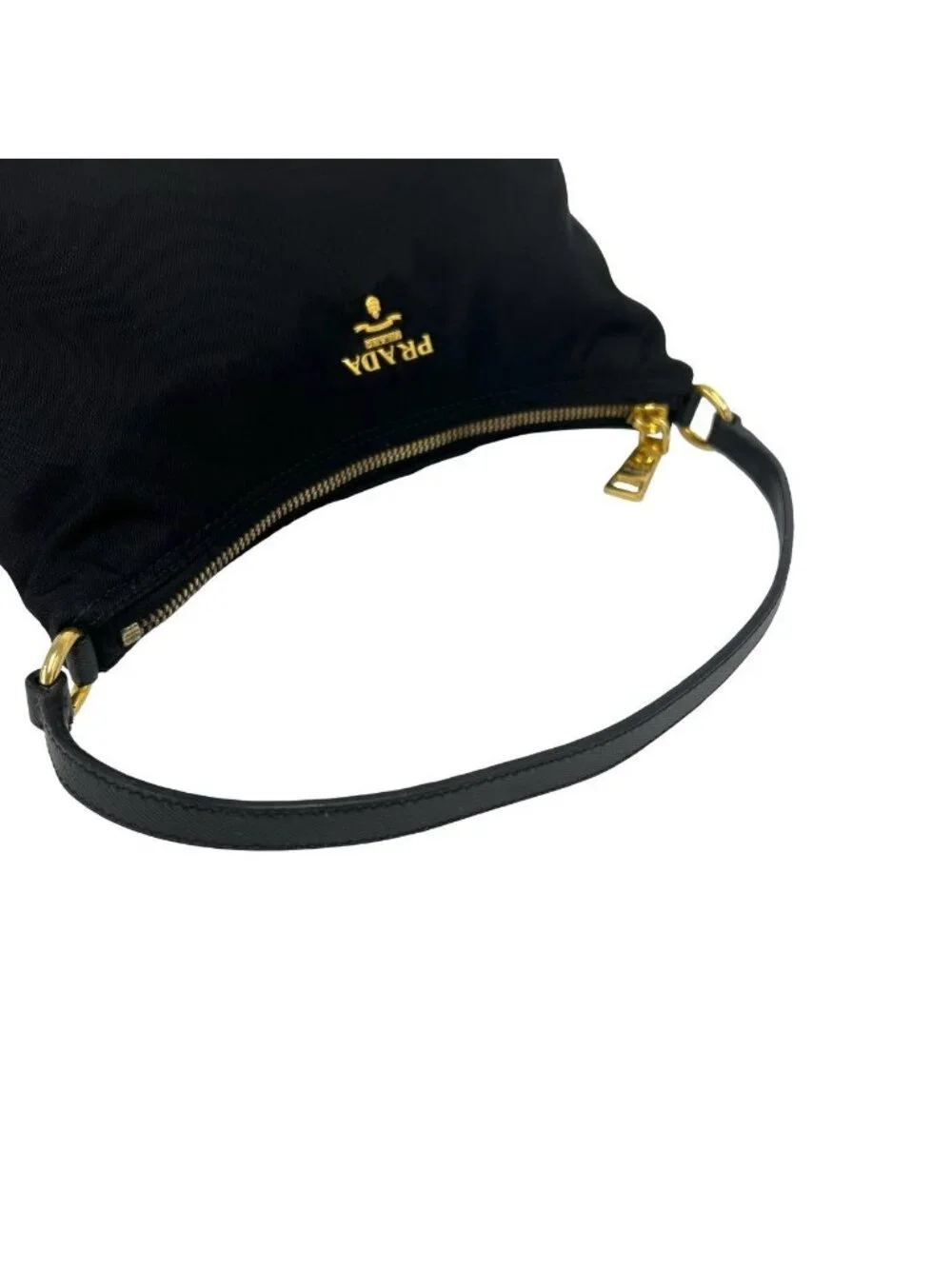 Prada Logo Tessuto Pocono Nylon Saffiano Leather Mini Handbag Pouch Black